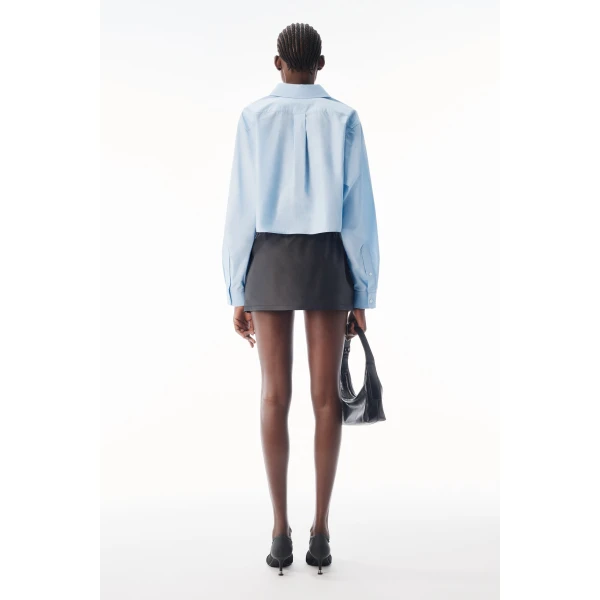 Alexander Wang Embroidered Logo Cropped Shirt in Oxford Blue | Shirts | Coveti