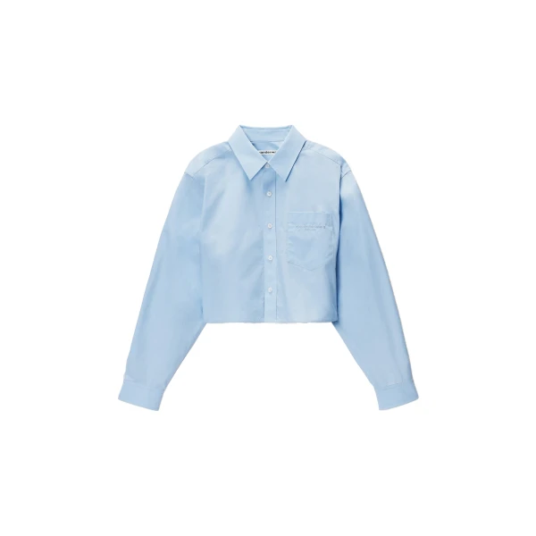 Embroidered Logo Cropped Shirt in Oxford Blue