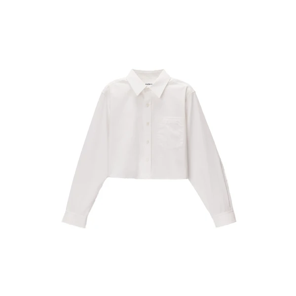 Alexander Wang Embroidered Logo Cropped Shirt in White | Coveti