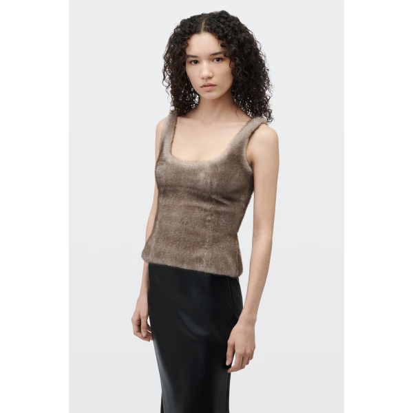 Alexander Wang Faux Fur Fitted Tank in Grey | Sleeveless | Coveti