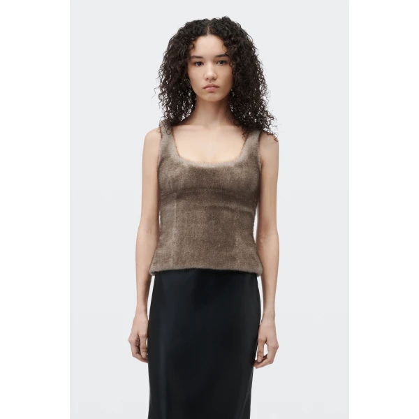 Alexander Wang Faux Fur Fitted Tank in Grey | Sleeveless | Coveti