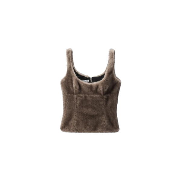 Faux Fur Fitted Tank in Grey