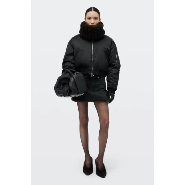 Alexander Wang Faux Fur Lined Bomber Jacket in Black | Jackets | Coveti