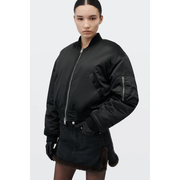 Alexander Wang Faux Fur Lined Bomber Jacket in Black | Jackets | Coveti