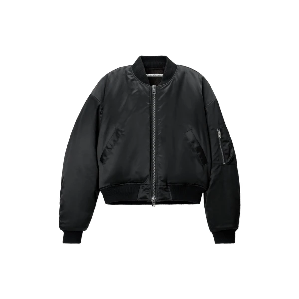 Faux Fur Lined Bomber Jacket in Black
