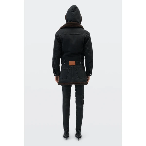 Alexander Wang Faux Fur Lined Denim Jacket in Faded Black | Jackets | Coveti