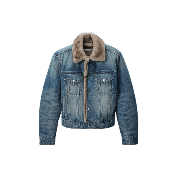 Alexander Wang Faux Fur Lined Denim Jacket in Tinted Medium Indigo | Coveti