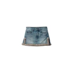 Alexander Wang Faux Fur Trim Denim Skirt in Tinted Medium Indigo | Coveti