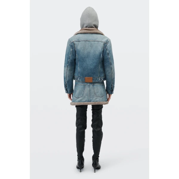 Alexander Wang Faux Fur Trim Denim Skirt in Tinted Medium Indigo | Denim Skirts | Coveti