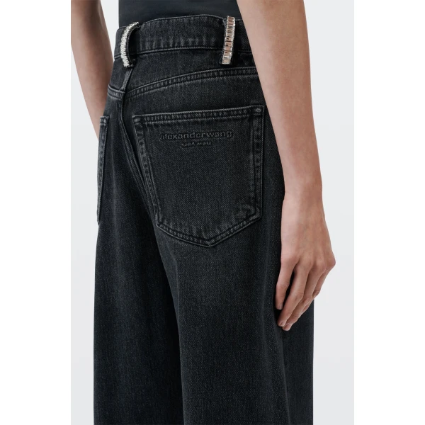 Alexander Wang Float Mid-Rise Relaxed Crystal Hotfix Belt Loop Jean in Grey Aged | Denim | Coveti