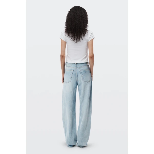 Alexander Wang Float Mid-Rise Relaxed Crystal Hotfix Belt Loop Jean in Vintage Bleach Blue | Denim | Coveti