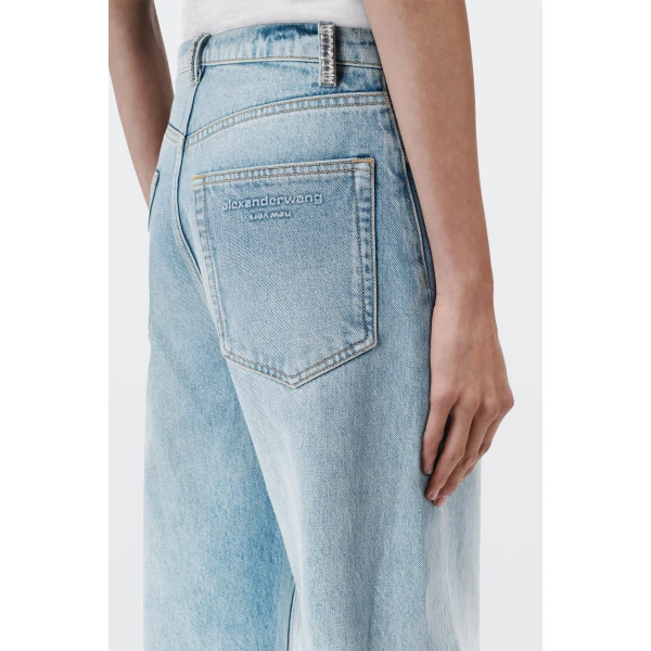 Alexander Wang Float Mid-Rise Relaxed Crystal Hotfix Belt Loop Jean in Vintage Bleach Blue | Denim | Coveti