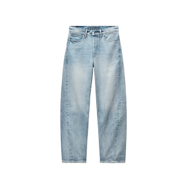 Alexander Wang Float Mid-Rise Relaxed Crystal Hotfix Belt Loop Jean in Vintage Bleach Blue | Coveti