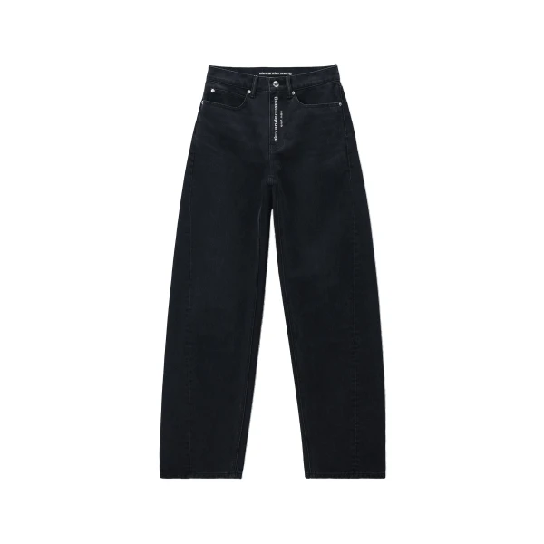 Alexander Wang Float Mid-Rise Relaxed Crystal Hotfix Logo Fly Jean in Faded Black | Coveti