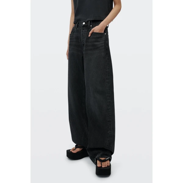 Alexander Wang Float Mid-Rise Relaxed Jean in Faded Black | Denim | Coveti