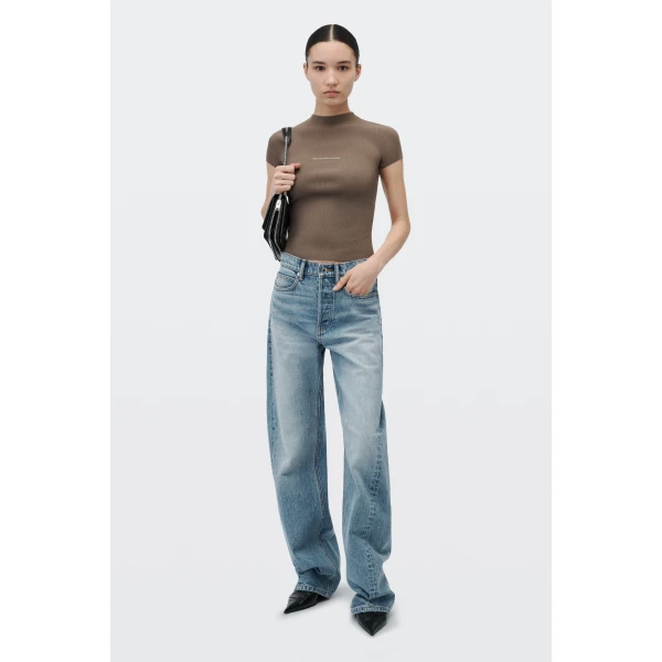 Alexander Wang Float Mid-Rise Relaxed Shadow Pocket Jean in Authentic Light Indigo | Denim | Coveti