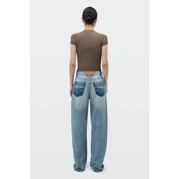 Alexander Wang Float Mid-Rise Relaxed Shadow Pocket Jean in Authentic Light Indigo | Denim | Coveti