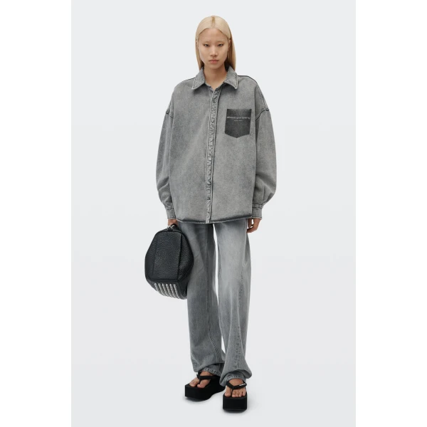 Alexander Wang Float Mid-Rise Relaxed Shadow Pocket Jean in Washed Grey | Denim | Coveti