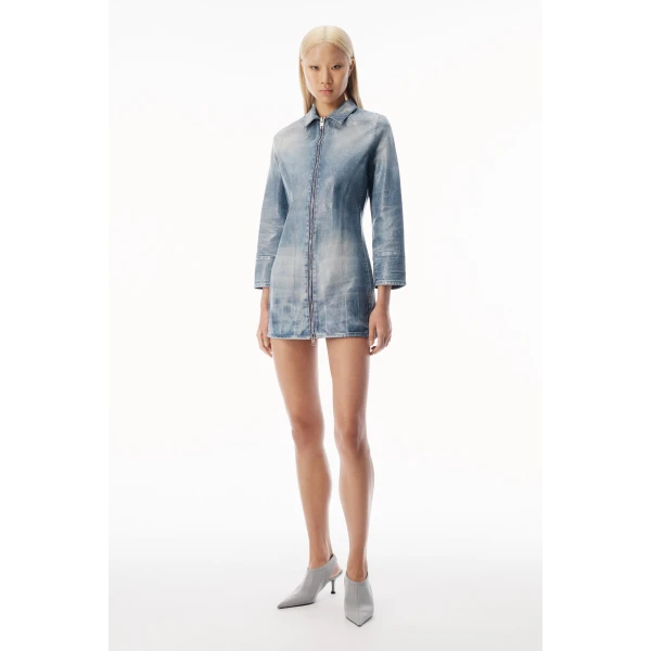Alexander Wang Glazed Denim Long Jacket in Glazed Vintage Indigo | Jackets | Coveti