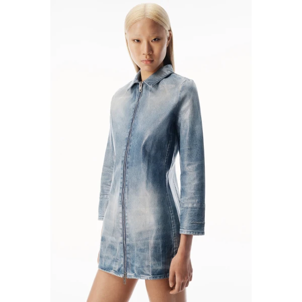 Alexander Wang Glazed Denim Long Jacket in Glazed Vintage Indigo | Jackets | Coveti