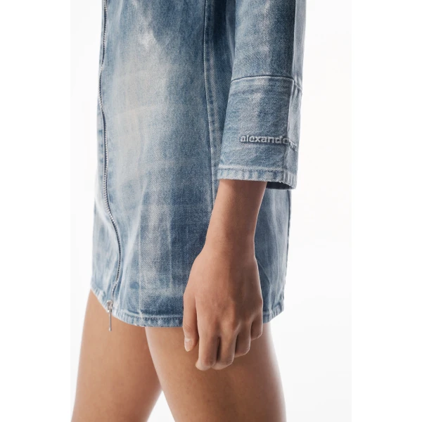 Alexander Wang Glazed Denim Long Jacket in Glazed Vintage Indigo | Jackets | Coveti