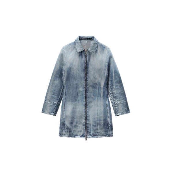 Alexander Wang Glazed Denim Long Jacket in Glazed Vintage Indigo | Coveti