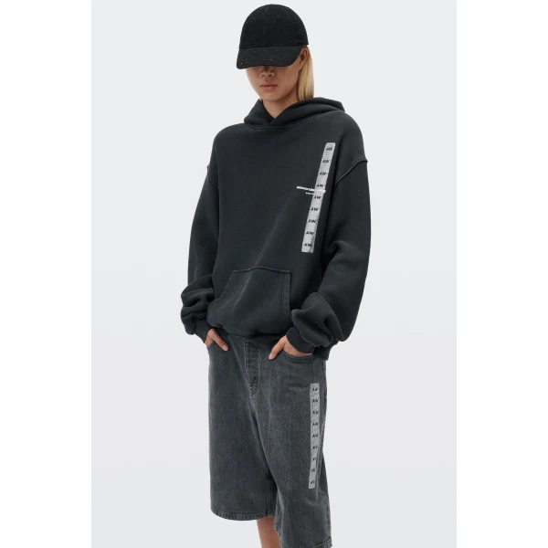 Alexander Wang Graphic Hoodie in Washed Black | Hoodies | Coveti