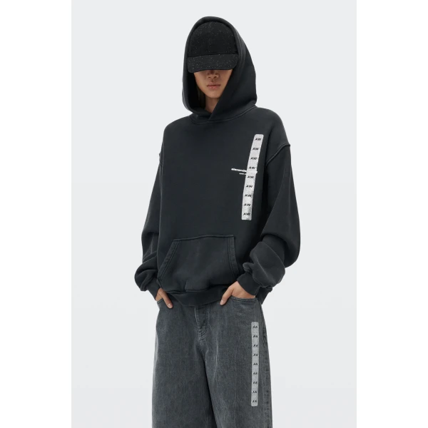 Alexander Wang Graphic Hoodie in Washed Black | Hoodies | Coveti