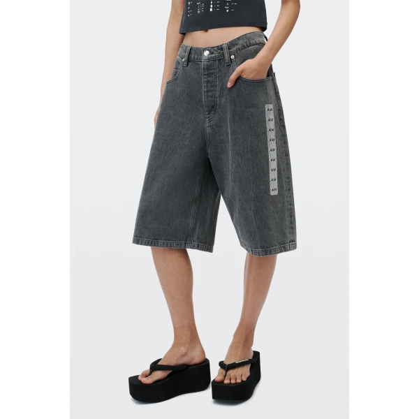 Alexander Wang Graphic Low Rise Board Short in Deep Washed Grey | Denim Shorts | Coveti
