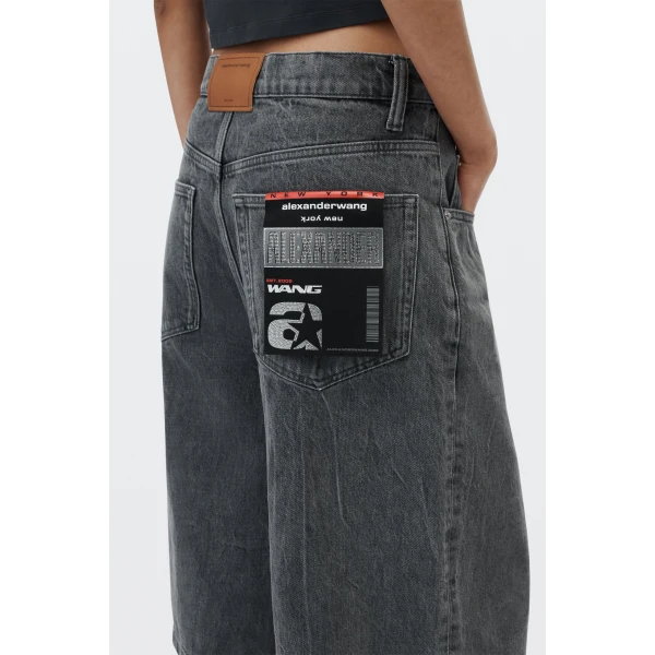 Alexander Wang Graphic Low Rise Board Short in Deep Washed Grey | Denim Shorts | Coveti
