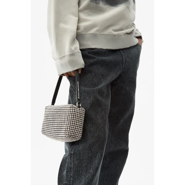 Alexander Wang Heiress Pouch in Crystal Hotfix Mesh in White | Clutch Bags | Coveti