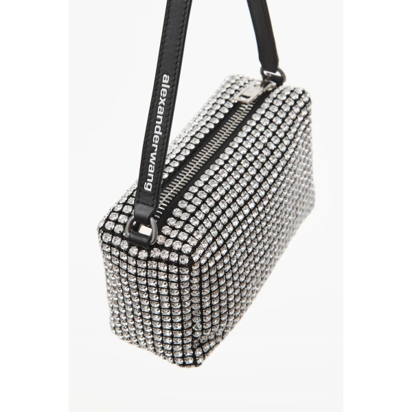 Alexander Wang Heiress Pouch in Crystal Hotfix Mesh in White | Clutch Bags | Coveti
