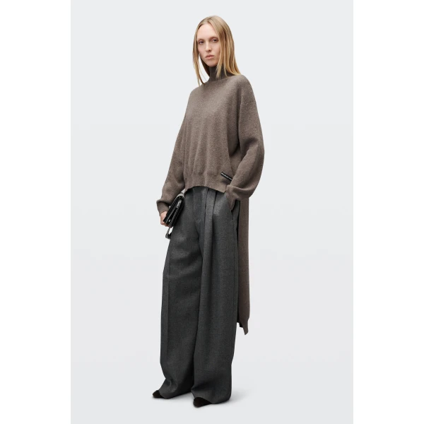 Alexander Wang High-Low Hem Turtleneck in Dark Oatmeal Melange | Long Sleeve | Coveti