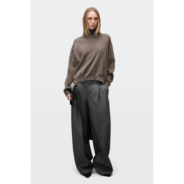 Alexander Wang High-Low Hem Turtleneck in Dark Oatmeal Melange | Long Sleeve | Coveti