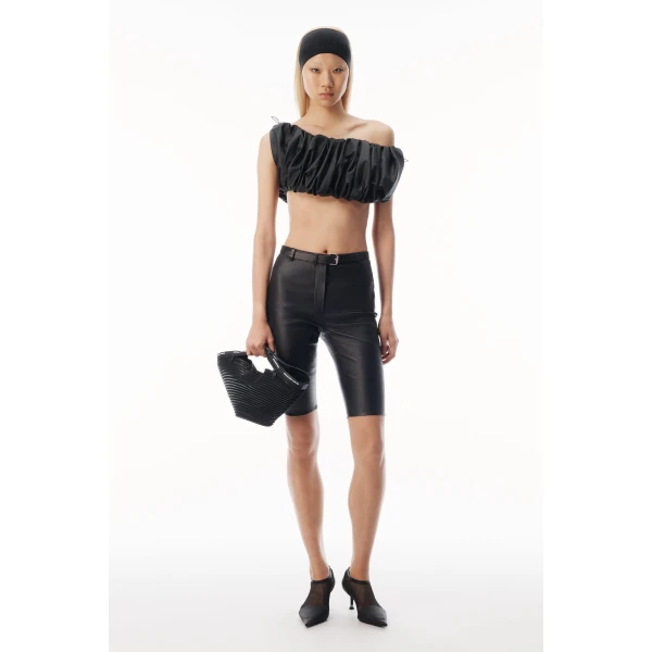 Alexander Wang High-Rise Leather Shorts with Belt in Black | Shorts | Coveti