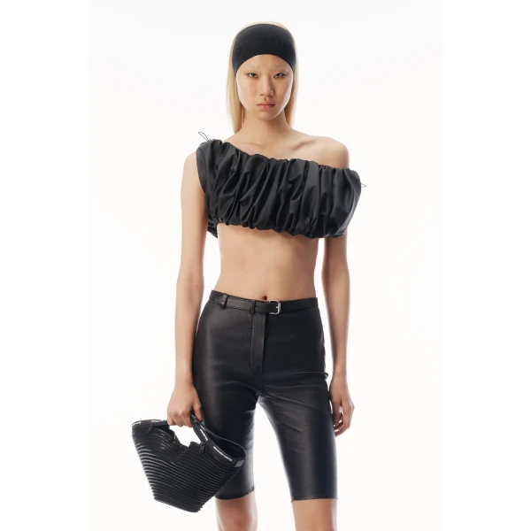 Alexander Wang High-Rise Leather Shorts with Belt in Black | Shorts | Coveti