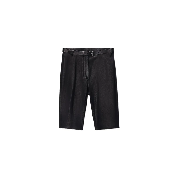High-Rise Leather Shorts with Belt in Black