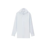 Alexander Wang Hooded Button-Up Shirt with Bungee Drawcord in White and Blue Stripe | Coveti