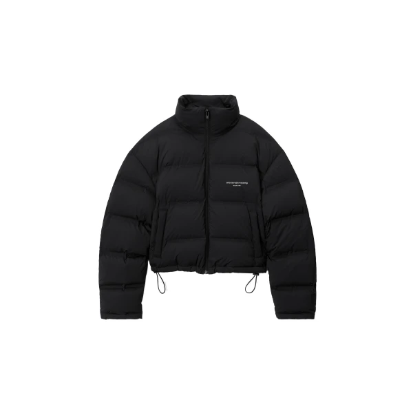 Alexander Wang Jacquard Channel Cropped Puffer with Reflective Logo in Black | Coveti