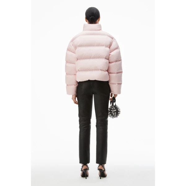 Alexander Wang Jacquard Channel Cropped Puffer with Reflective Logo in Light Pink | Jackets | Coveti