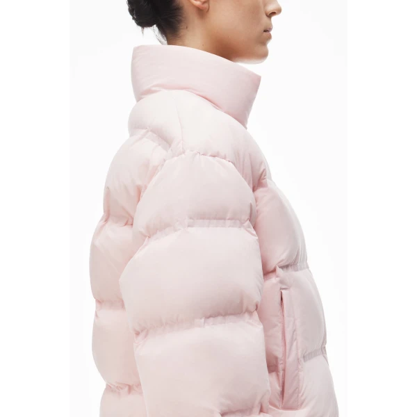 Alexander Wang Jacquard Channel Cropped Puffer with Reflective Logo in Light Pink | Jackets | Coveti