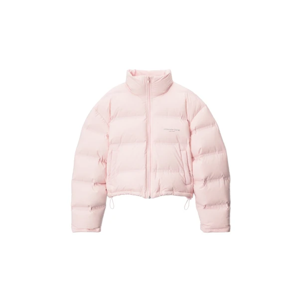 Alexander Wang Jacquard Channel Cropped Puffer with Reflective Logo in Light Pink | Coveti