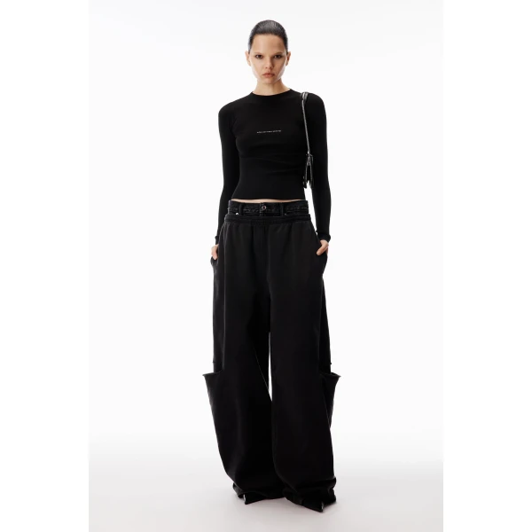 Alexander Wang Jacquard Logo Long Sleeve Crewneck Top in Black | Long Sleeve | Coveti