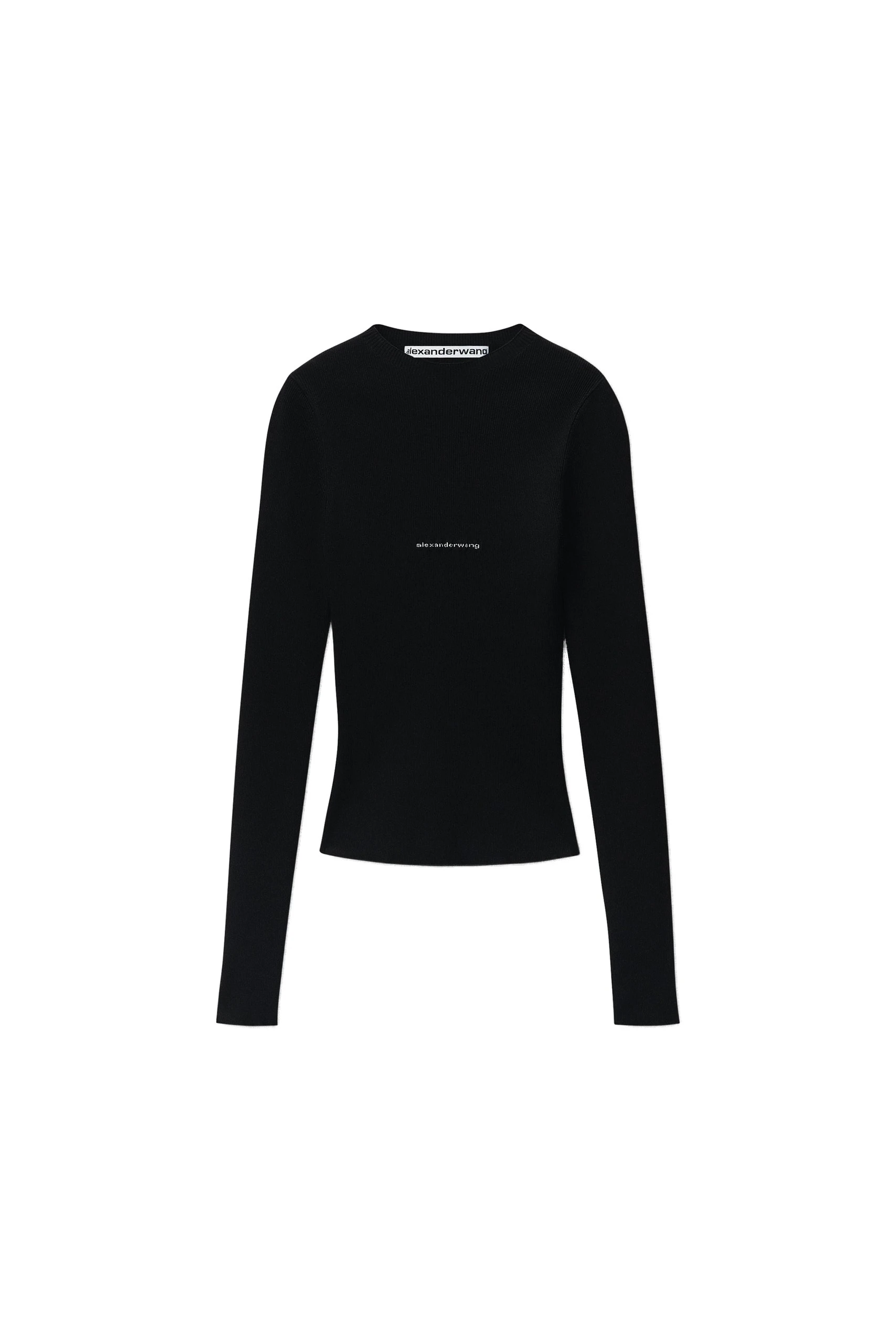 Alexander Wang Jacquard Logo Long Sleeve Crewneck Top in Black Alexander Wang Jacquard Logo Long Sleeve Crewneck Top in Black | Coveti