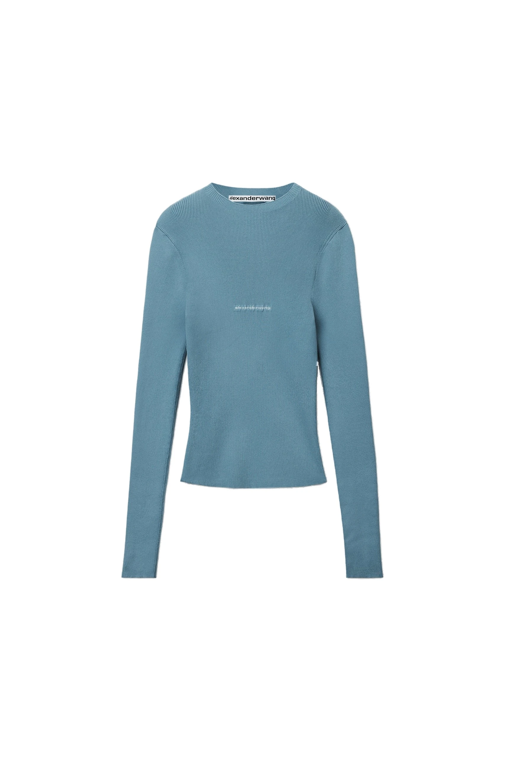 Alexander Wang Jacquard Logo Long Sleeve Crewneck Top in Chambray Blue Alexander Wang Jacquard Logo Long Sleeve Crewneck Top in Chambray Blue | Coveti