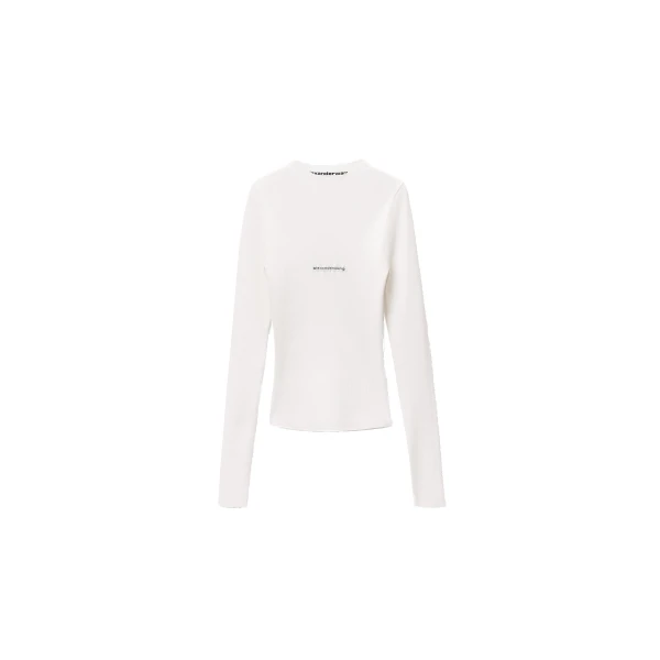 Alexander Wang Jacquard Logo Long Sleeve Crewneck Top in White | Coveti
