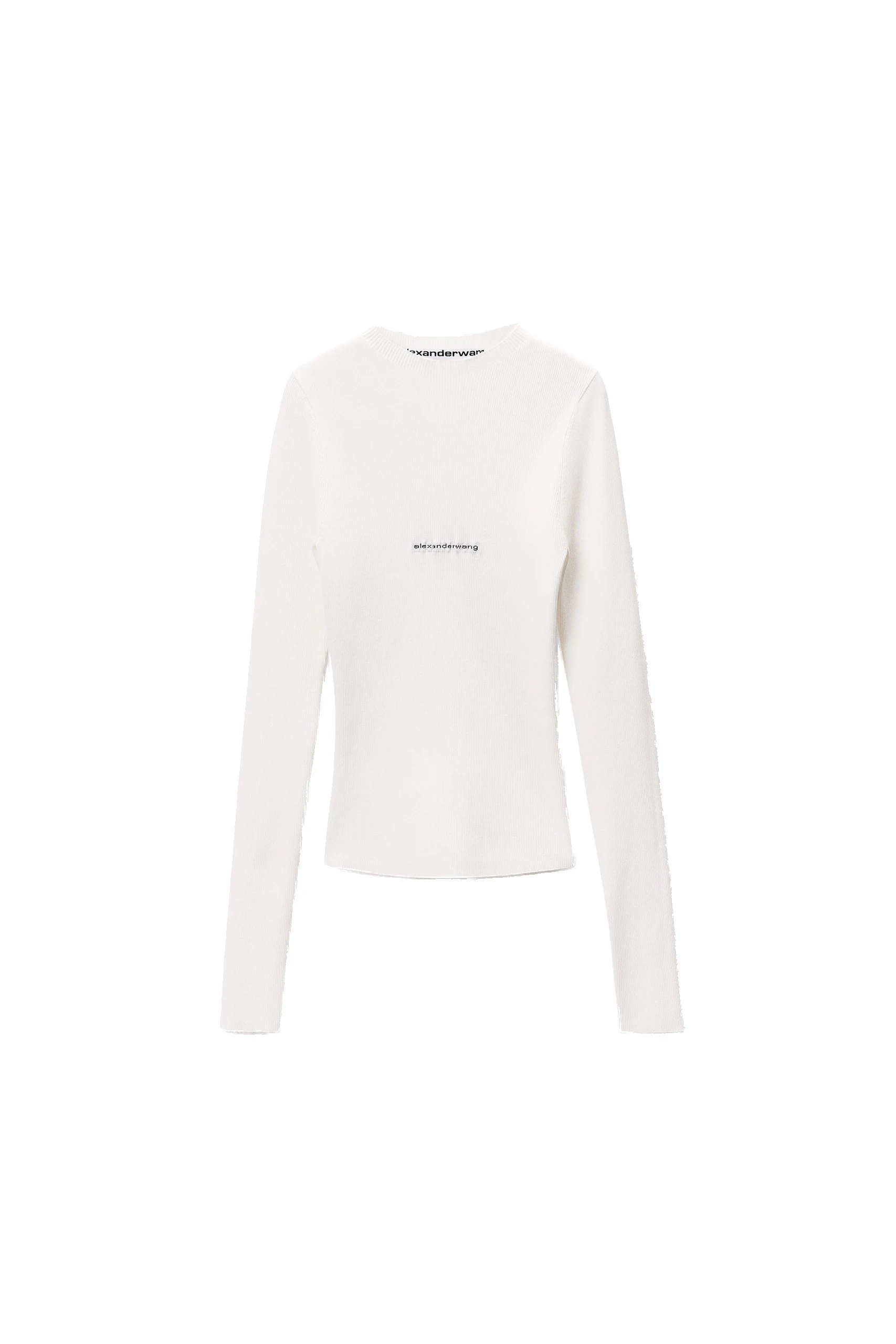 Alexander Wang Jacquard Logo Long Sleeve Crewneck Top in White Alexander Wang Jacquard Logo Long Sleeve Crewneck Top in White | Coveti