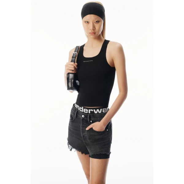 Alexander Wang Jacquard Logo Racer Tank in Black | Sleeveless | Coveti