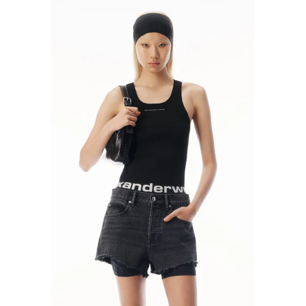 Alexander Wang Jacquard Logo Racer Tank in Black | Sleeveless | Coveti