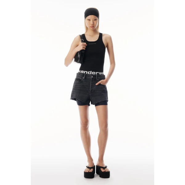 Alexander Wang Jacquard Logo Racer Tank in Black | Sleeveless | Coveti